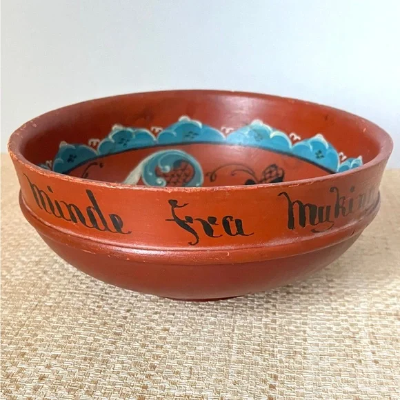 Norwegian Beer Bowl Antique Wood Vintage Norway Folk Art Hand Painted Rosemaling